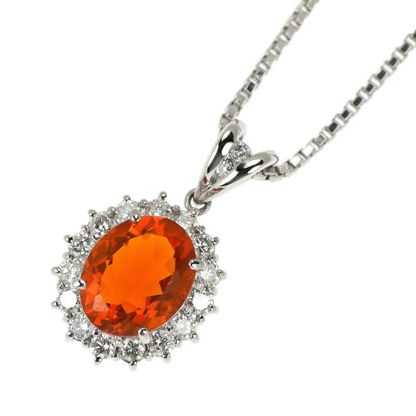 Pt900/ Pt850 ファイアオパール ダイヤモンド ペンダントネックレス 1.67ct 0.55ct