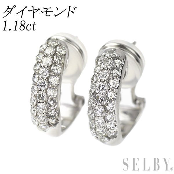 Pt900 ダイヤモンド フープ ピアス 1.18ct パヴェ