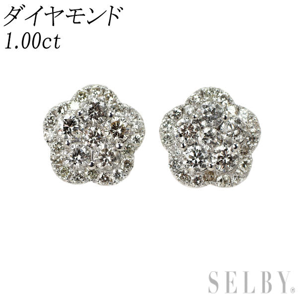 K18WG ダイヤモンド ピアス 1.00ct フラワー