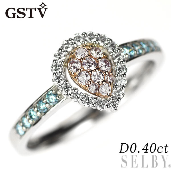 希少 GSTV Pt950/K18PG 天然ピンク/トリートアイスブルー/カラーレスダイヤモンド リング D0.40ct パヴェ