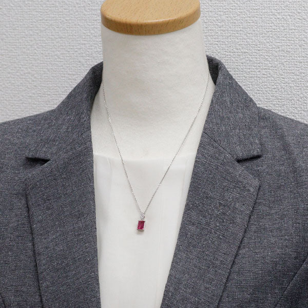 Pt900/Pt850 ルベライト ダイヤモンド ペンダントネックレス 1.307ct 0.09ct
