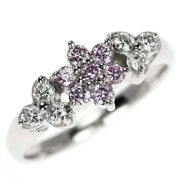 希少 Pt900 天然ピンクダイヤモンド リング 0.28ct D0.24ct フラワー