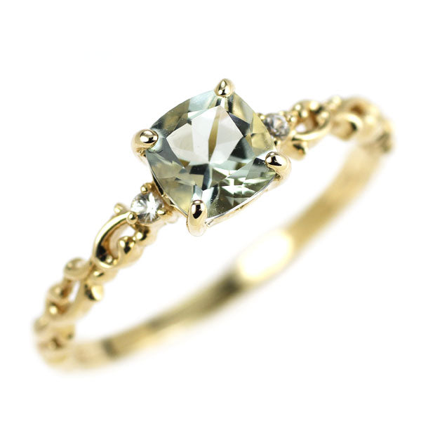 K10YG グリーンクオーツ ホワイトサファイア リング