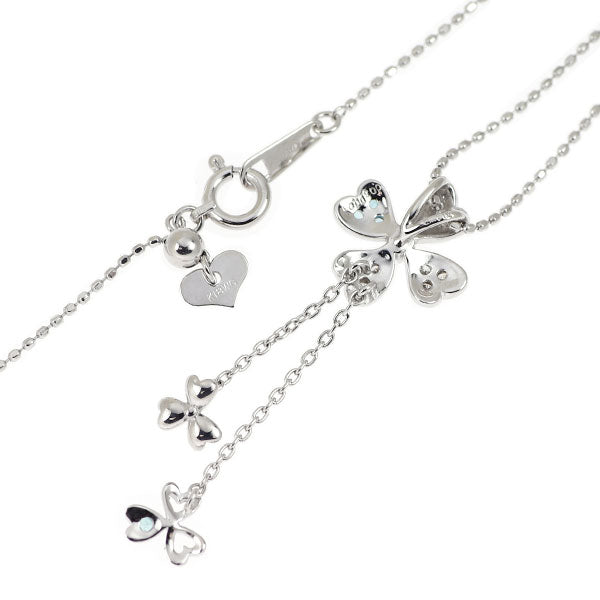 希少 K18WG パライバトルマリン ダイヤモンド ペンダントネックレス 0.05ct D0.09ct フラワー クローバー