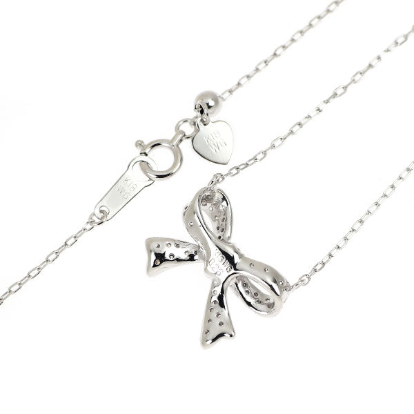 K18WG ダイヤモンド ペンダントネックレス 0.26ct リボン