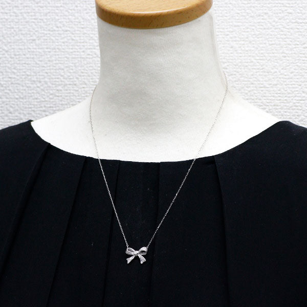 K18WG ダイヤモンド ペンダントネックレス 0.26ct リボン