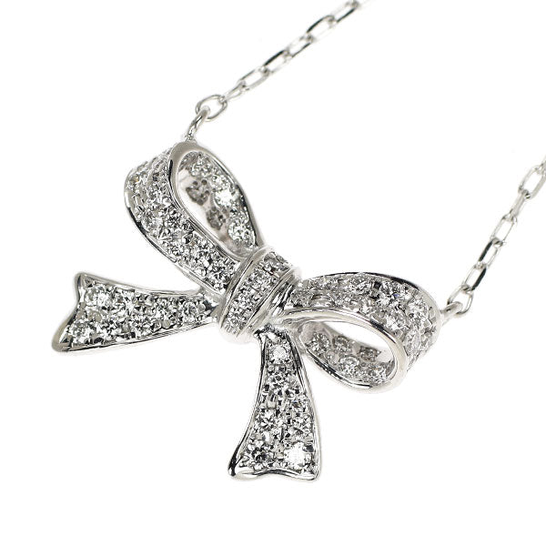 K18WG ダイヤモンド ペンダントネックレス 0.26ct リボン