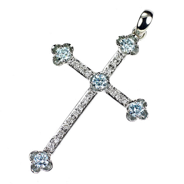 K18WG アイスブルー/カラーレス ダイヤモンド ペンダントトップ 0.60ct クロス