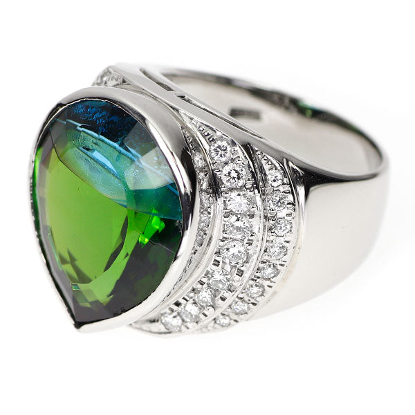 Pt900 グリーントルマリン/ブルートパーズ ダイヤモンド リング 22.7ct D0.79ct