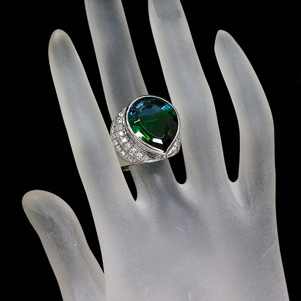 Pt900 グリーントルマリン/ブルートパーズ ダイヤモンド リング 22.7ct D0.79ct