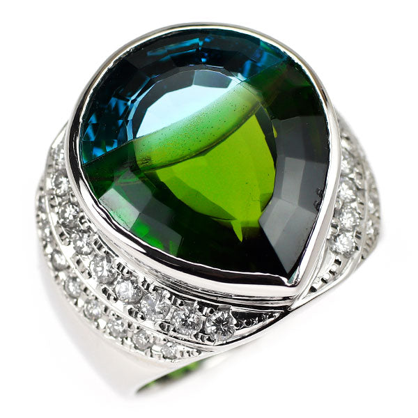 Pt900 グリーントルマリン/ブルートパーズ ダイヤモンド リング 22.7ct D0.79ct