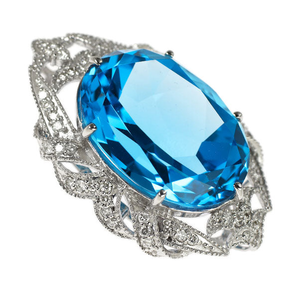 K18WG ブルートパーズ ダイヤモンド ペンダントトップ 42.54ct D0.74ct