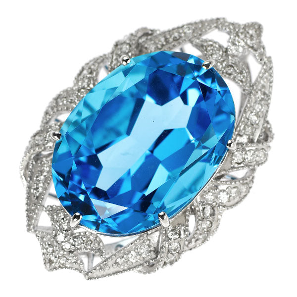 K18WG ブルートパーズ ダイヤモンド ペンダントトップ 42.54ct D0.74ct