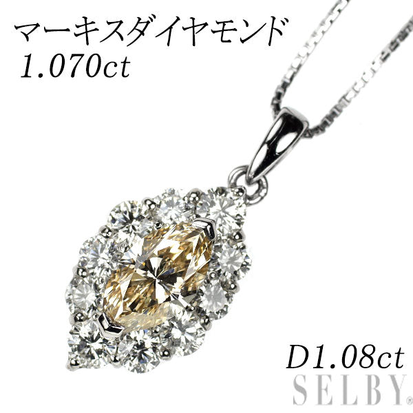 Pt900/ Pt850 マーキス ダイヤモンド ペンダントネックレス 1.070ct D1.08ct