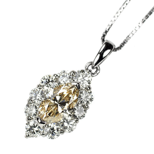 Pt900/ Pt850 マーキス ダイヤモンド ペンダントネックレス 1.070ct D1.08ct