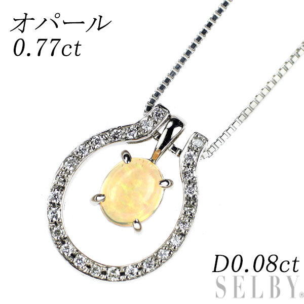 Pt900/K18WG オパール ダイヤモンド ペンダントネックレス 0.77ct D0.08ct