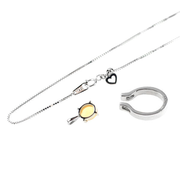 Pt900/K18WG オパール ダイヤモンド ペンダントネックレス 0.77ct D0.08ct