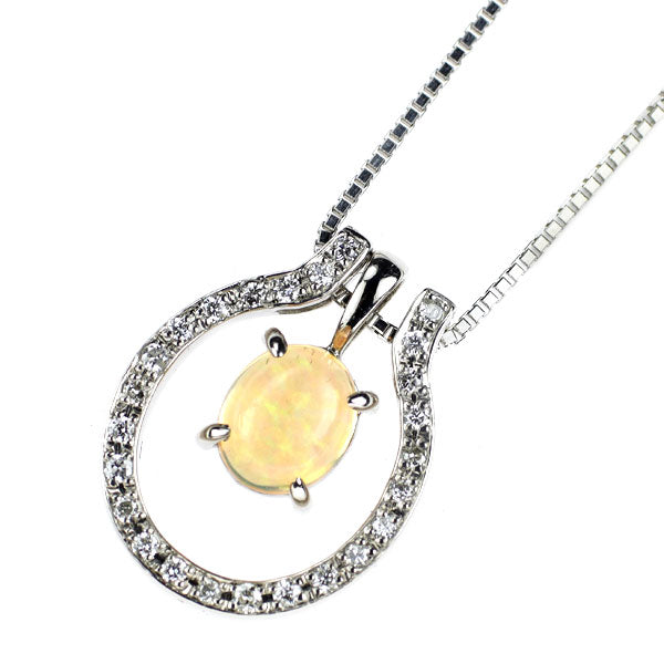Pt900/K18WG オパール ダイヤモンド ペンダントネックレス 0.77ct D0.08ct