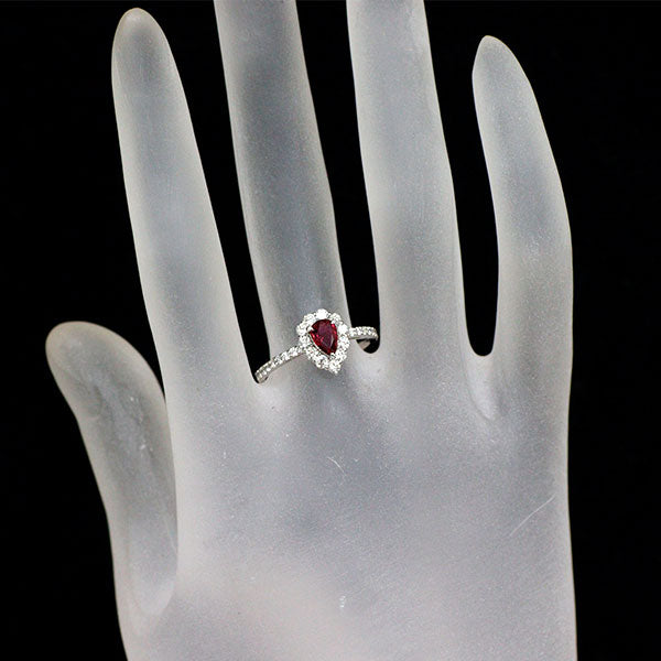 Pt900 非加熱 ピジョンブラッド ルビー ダイヤモンド リング 0.57ct D0.47ct