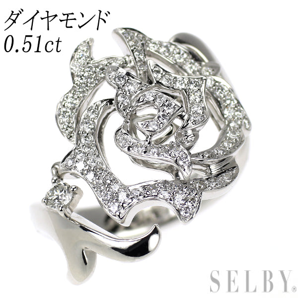 K18WG ダイヤモンド リング 0.51ct ローズ 薔薇