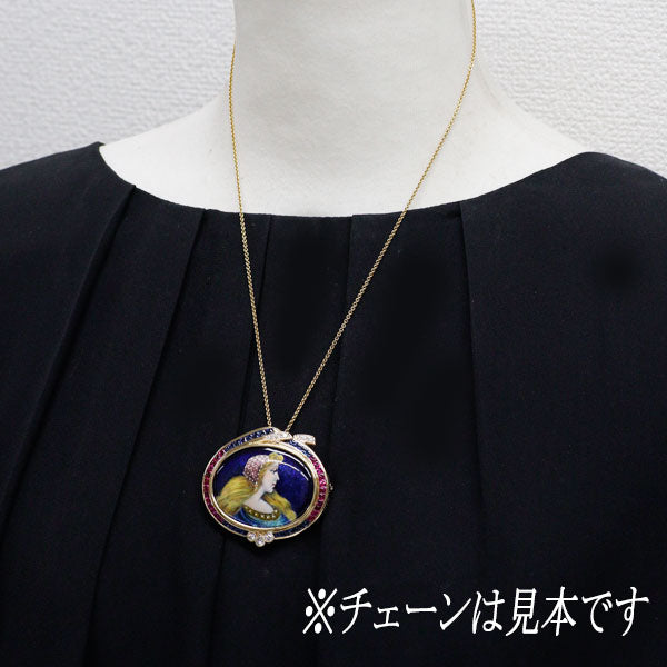 梶光夫 エマイユ/ K18YG ブルー/ピンク サファイア ダイヤモンド ブローチ 6.54ct D0.51ct
