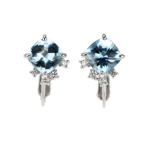 田崎真珠 K18WG アクアマリン ダイヤモンド イヤリング D0.12ct