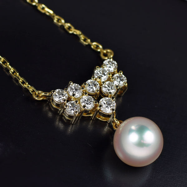 ミキモト K18YG アコヤ真珠 ダイヤモンド ペンダントネックレス 径約8.5mm 《セルビー銀座店》【中古】