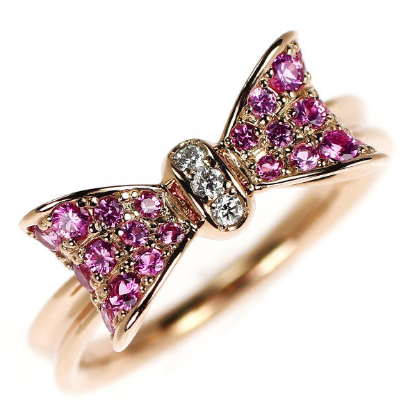 ポンテヴェキオ K18PG ピンクサファイア ダイヤモンド リング 0.45ct D0.03ct リボン