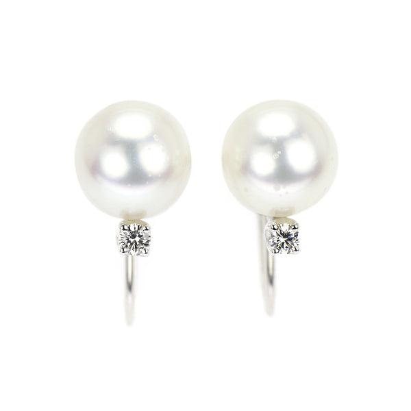 ミキモト K18WG アコヤ真珠 ダイヤモンド イヤリング 径約7.4mm