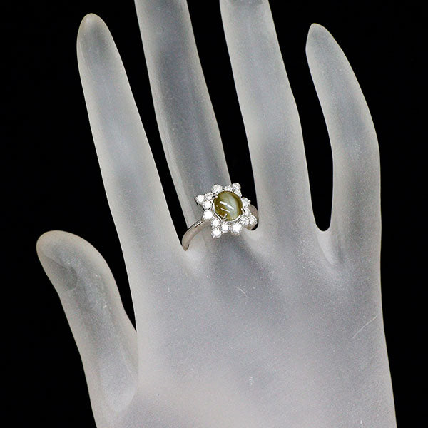 Pt900 クリソベリル キャッツアイ ダイヤモンド リング 2.08ct 0.83ct