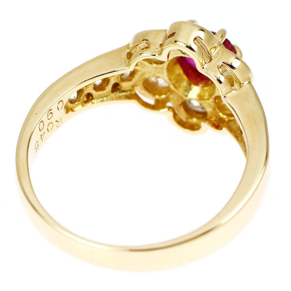 K18YG ハートシェイプ ルビー ダイヤモンド リング 0.45ct D0.90ct  フラワー