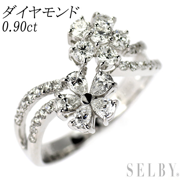 K18WG ダイヤモンド リング 0.90ct  フラワー
