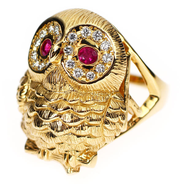 K18YG ルビー ダイヤモンド リング 0.25ct D0.35ct フクロウ