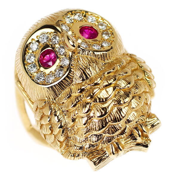 K18YG ルビー ダイヤモンド リング 0.25ct D0.35ct フクロウ