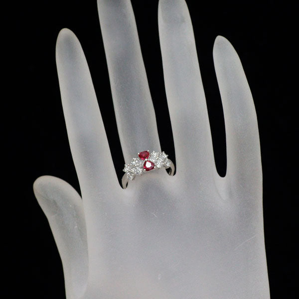 Pt900 ハートシェイプ ルビー ダイヤモンド リング 0.63ct 0.85ct