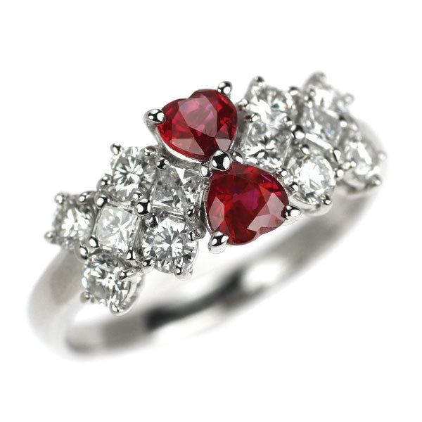 Pt900 ハートシェイプ ルビー ダイヤモンド リング 0.63ct 0.85ct