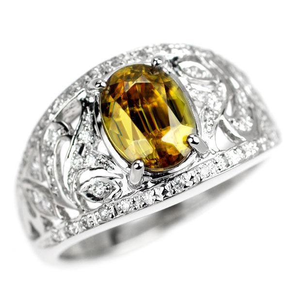 希少 Pt900 スフェーン ダイヤモンド リング 2.04ct D0.19ct
