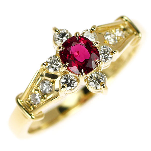 K18YG ルビー ダイヤモンド リング 0.37ct D0.22ct