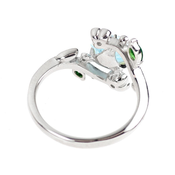 K18WG カービング ブルートパーズ グリーンガーネット ダイヤモンド リング 1.55ct G0.13ct D0.18ct 薔薇