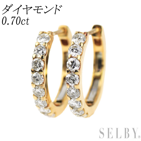 新品 K18YG ダイヤモンド フープ ピアス 0.70ct