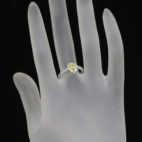 新品 Pt900 ペアシェイプ 天然イエロー ダイヤモンド リング 0.356ct FIY VVS2 D0.40ct