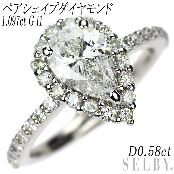 新品 Pt900 ペアシェイプ ダイヤモンド リング 1.097ct G I1 D0.58ct