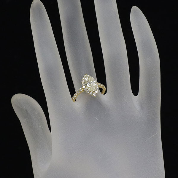 新品 K18YG マーキスカット ダイヤモンド リング 2.020ct L I1 D0.63ct
