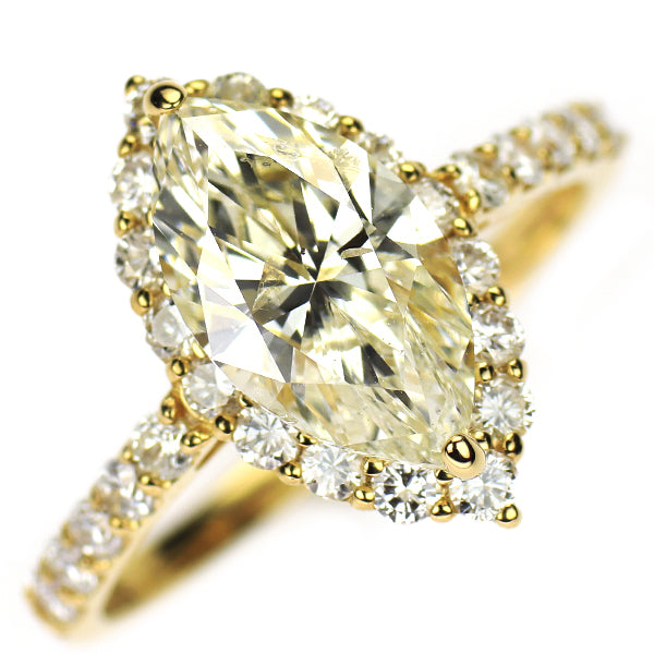 新品 K18YG マーキスカット ダイヤモンド リング 2.020ct L I1 D0.63ct
