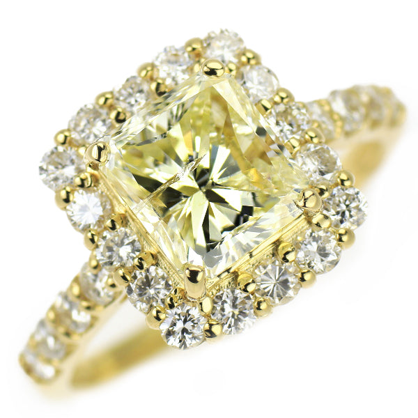 新品 K18YG プリンセスカット ダイヤモンド リング 2.012ct VLY I1 D0.80ct