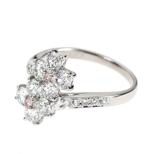 希少 Pt900 天然ピンク/カラーレス ダイヤモンド リング 0.06ct D1.65ct フラワー