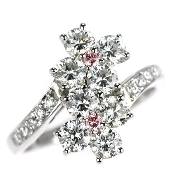 希少 Pt900 天然ピンク/カラーレス ダイヤモンド リング 0.06ct D1.65ct フラワー