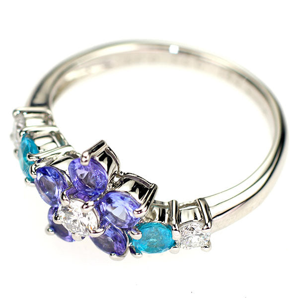 Pt900 タンザナイト パライバトルマリン ダイヤモンド リング 0.55ct PT0.21ct D0.25ct