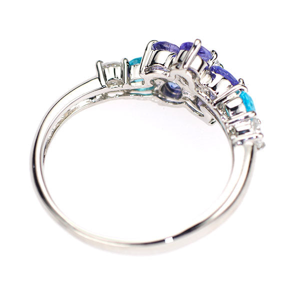 Pt900 タンザナイト パライバトルマリン ダイヤモンド リング 0.55ct PT0.21ct D0.25ct