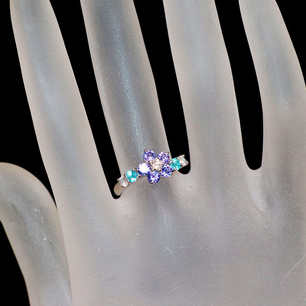 Pt900 タンザナイト パライバトルマリン ダイヤモンド リング 0.55ct PT0.21ct D0.25ct